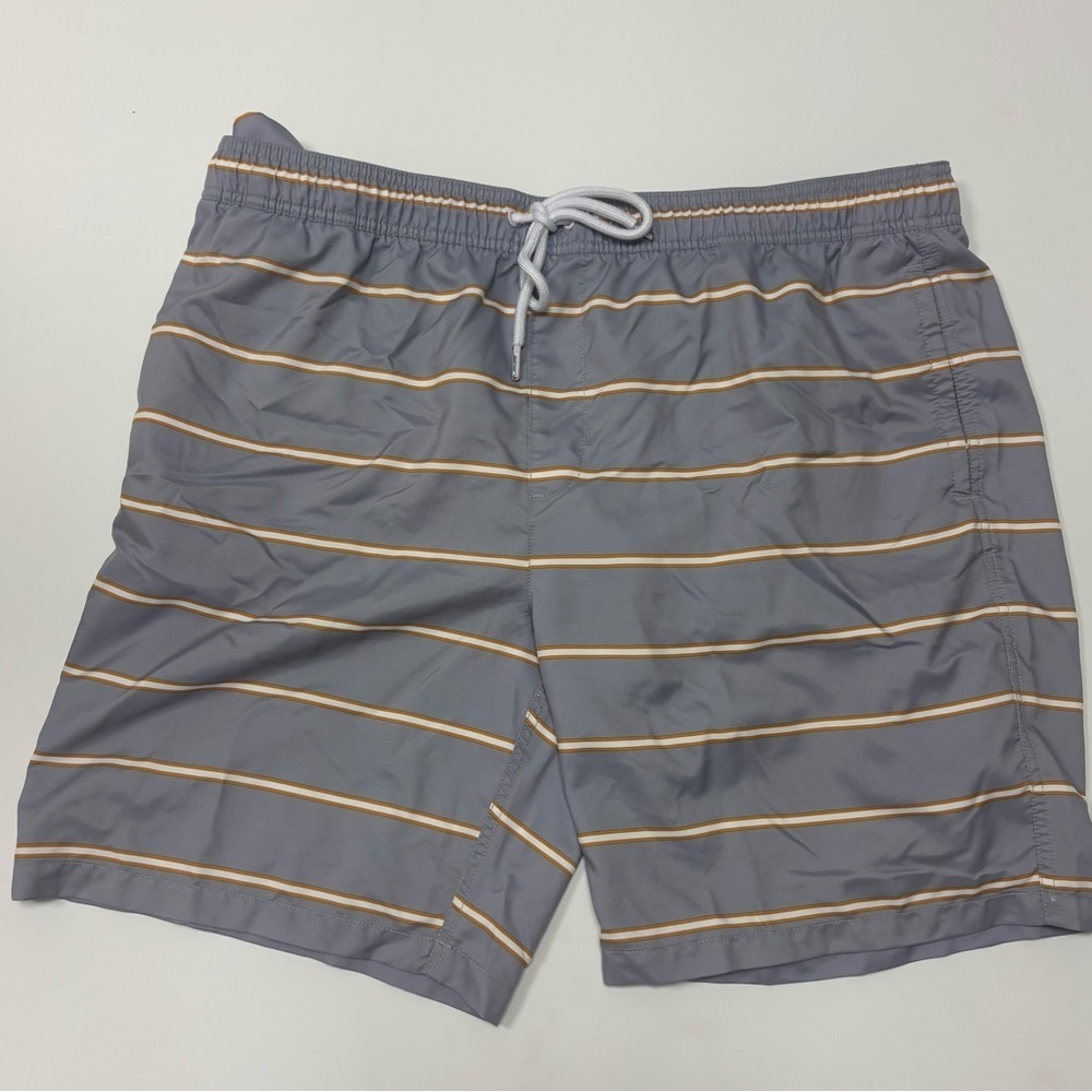 Amazon Essentials Men’s Swim Trunks XXL | Gray with Yellow Stripes
